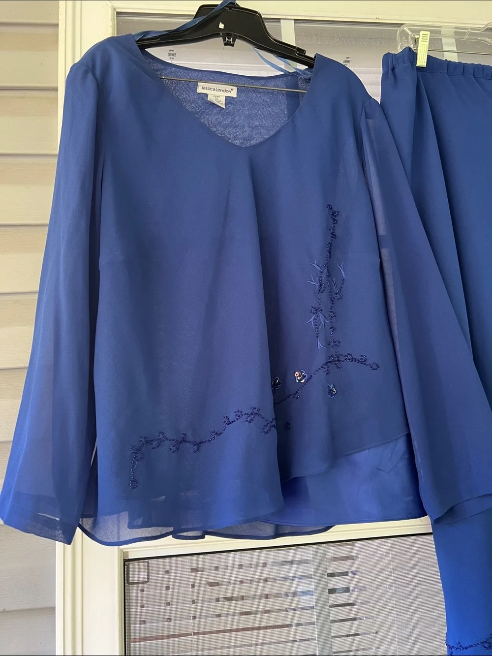 Jessica London Navy Blue Embroidered Two-Piece Skirt Set